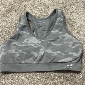 Gray and white camo sports bra